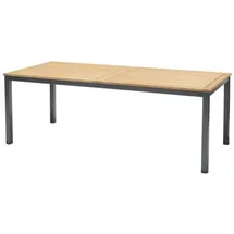 AMBIA GARDEN Gartentisch, Dunkelgrau, Teak, Holz, Metall, Eukalyptusholz, massiv, rechteckig, eckig, 90x74x206 cm, Fsc, Gartenmöbel, Gartentische, Gartentische