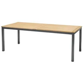 AMBIA GARDEN Gartentisch, Dunkelgrau, Teak, Holz, Metall, Eukalyptusholz, massiv, rechteckig, eckig, 90x74x206 cm, Fsc, Gartenmöbel, Gartentische, Gartentische