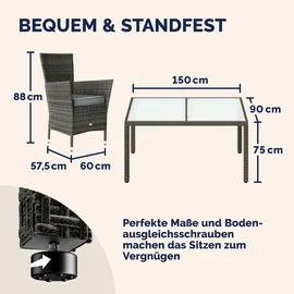 CASARIA CASARIA® Gartenmöbel Set mit 150x90cm Esstisch Grau