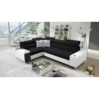 All4All Ecksofa mit Schlaffunktion Margo II 283x207 cm - Schlafsofa mit Bettkasten - Sofa in L-Form - für 4 Personen - Seite Links - Gewebe mit Kunstleder - Schwarz/Weiß - Modern 26