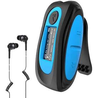 AGPTEK IPX8 Wasserdicht MP3 Player, 8GB HiFi MP3 Musik Player zum Schwimmen und Laufen, mit wasserdicht Kopfhörer, Audiokabel und 3 Paar Ohrstöpsel (L/M/S), unterstützt FM, Shuffle Funktion, Blau