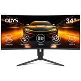 Odys Gaming Monitor XP34 PRO-X - 34 Zoll (86 cm), Curved (1500R), 180 Hz, UWQHD (3.440x1.440 px), 1ms Reaktionszeit (MPRT), HDR, FreeSync/G-Sync komp., Eye Care, HDMI, DP, 3,5mm Audio