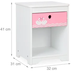 Relaxdays Kindernachttisch Schwan 32 x 41 x 31 cm Holzwerkstoff weiß/rosa