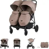 Chipolino Zwillingskinderwagen Top Stars, 77 cm breit, Wickeltasche, Fußsack beige braun