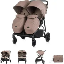 Chipolino Zwillingskinderwagen Top Stars, 77 cm breit, Wickeltasche, Fußsack beige braun