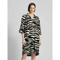 Knielanges Leinenkleid mit Animal-Print, Black, 34