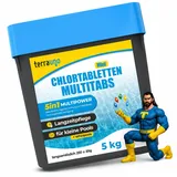 TerraUno Mini Chlortabletten Pool 5 kg, 20g Multitabs 5 in 1 langsamlöslich, Multifunktionstabletten mit Langzeitpflege für Pools, Planschbecken und Whirlpools, Aquamarin für kristallklares Wasser