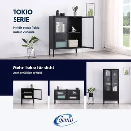 Coemo Highboard Tokio Schwarz 90x35x110cm Metall Glastüren