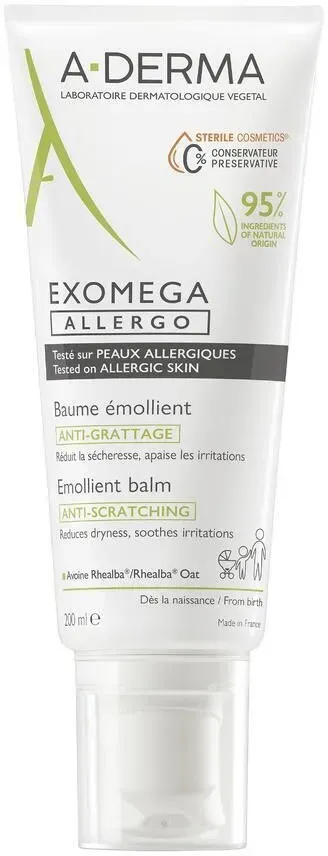 A-DERMA EXOMEGA ALLERGO Baume émollient anti-grattage Cosmétique Stérile 200 ml crème pour la peau