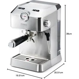 CASO Design Espresso Gourmet Siebträgermaschine silber mit Milchaufschäumer