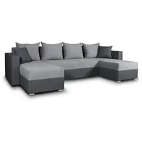 Wohnlandschaft mit Schlaffunktion Beno - U-Form Couch, Ecksofa mit Bettkasten, Couchgranitur mit Bettfunktion, Polsterecke (Dunkelgrau + Grau (Caye... - Dunkelgrau/Grau