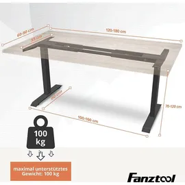 FANZTOOL Schreibtisch-Gestell elektrisch, 2x Bosch Motoren, höhenverstellbar, Memory, USB,Kabelwanne,Schwarz - Schwarz