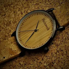 Holzwerk Germany Holzwerk KLAARST flache Damen, Herren Kork & Edelstahl Holz Uhr, beige, schwarz