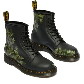 Dr. Martens Schnürboots DR. MARTENS "1460", Damen, Gr. 41, schwarz, grün, Synthetik, bedruckt, Schuhe Schnürboots, Blockabsatz, Schnürstiefelette mit floralem Kontrast-Print