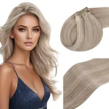 Vivien Extensions Echthaar Tressen Blond Echthaar Tressen Extensions Aschblond Highight Bleichblond Tressen Extensions Echthaar zum Einnähen #P16/22 35cm 80g