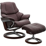 Stressless Stressless® Relaxsessel »Reno«, (Set, Relaxsessel mit Hocker), mit Hocker, mit Signature Base, Größe S, M & L, Gestell Braun, rot