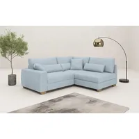 Ecksofa MR. COUCH "Helena L-Form", blau (blaugrau), B:227cm H:68cm T:190cm, Novaclean Avanti (100% Polyester), Sofas, Mit Federkern, wahlweise mit Bettfunktion und Taschenfederkern