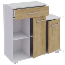 VCM Küchenmöbel Servierwagen Bakila Weiß / Honig-Eiche H. 88 x B. 90 x T. 33 cm