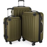 HAUPTSTADTKOFFER - SPREE - 3er Trolley-Set Rollkoffer Reisekoffer, (S, M und L) Koffer-Set, 4 Doppel-Rollen, , Avocado