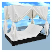 vidaXL Rattan-Sonnenliege 197 x 140 x 180 cm schwarz/cremeweiß inkl. Sonnendach