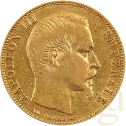 20 Francs Goldmünze Napoleon III ohne Kranz