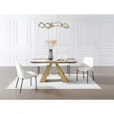 Esstisch ausziehbar - 6 bis 10 Personen - Sicherheitsglas, Keramik & goldfarbenes Metall - Marmor-Optik Schwarz & Taupe - LOZIPA von Maison Céphy