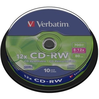 Verbatim CD-RW 700 MB, 10er Pack Spindel, CD Rohlinge beschreibbar, 12-fache Brenngeschwindigkeit mit langer Lebensdauer, leere CDs, Audio CD Rohling rewritable, CD leer