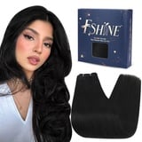 Fshine Echthaar Extensions Tressen Pechschwarz 35cm 100g Tressen Extensions Echthaar Haarverlängerung Echthaar Tressen Sew in Weft Hair Extensions Echthaar Tressen Farbe 1