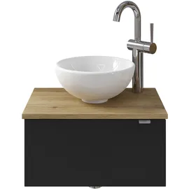 Saphir Waschtisch Serie 6915 Waschschale mit Unterschrank für Gästebad, Gäste WC (3-St., Keramik-Aufsatzbecken, Waschtischplatte, Waschtischunterschrank), 51 cm breit, 1 Tür, Waschtischplatte, kleine Bäder, ohne Armatur schwarz