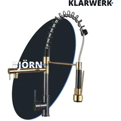 Björn | Gastronomie Gold Schwarz Küchenarmatur| Zwei Brausen | Edelstahl Professional Wasserhahn Küche| Doppelspülbecken Restaurant