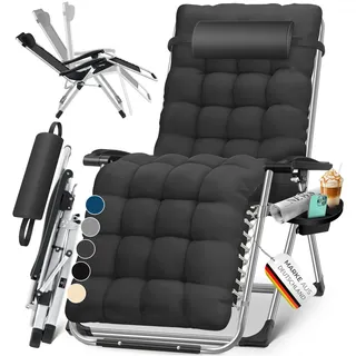 KESSER® Sonnenliege Liegestuhl Klappbar & Wetterfest, Gartenstuhl Belastbar 200kg Ergonomisches Polster Extra Breit Verstellbare Rückenlehne Gartenliege inkl. Nackenkissen & Getränkehalter, Anthrazit