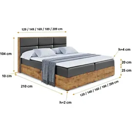 altdecor Boxspringbett mit Matratze, Boxbett, Topper, Polsterbett mit Bettkasten LOLLI1 - 160x200 Schwarz Kunstleder