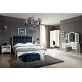 JVmoebel Schlafzimmer-Set, Schlafzimmer Set Designer Chesterfield Bett Nachttische Kommode weiß