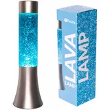 FISURA - Blaue glitzer Lavalampe. 30 cm große Lavalampe mit silbernem Sockel, blauer Flüssigkeit und Glitter. Lampe mit Entspannungseffekt. 9x9x30 cm