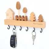 Aquarbor 6 Haken Schlüsselbrett Holz Holzschlüsselhalter, Erhältlich mit Gebohrter und Nagelloser Klebeinstallation, Für Flur, Schlafzimmer, Küche, Hängen Küchenbesteck