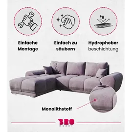 bromarkt Ecksofa NUBES Schlaffunktion Bettkasten L-Form 298x184x85cm Rosa, - Rosa