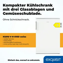 Exquisit Kühlschrank ohne Gefrierfach, 133 Liter, Vollraumkühlschrank freistehend, Türanschlag Wechselbar, KS516-V-H-010D weiss