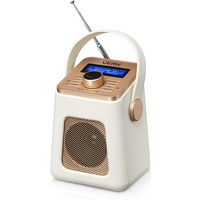 UEME Mini DAB+ DAB Digitalradio und UKW Radio mit Bluetooth Lautsprecher, Radiowecker, und Leder Verkleiden (Creme)
