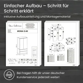 home collective Kleiderschrank Schrank Mehrzweckschrank Haushaltsschrank 90x50x180 cm (BxTxH) mit 2 Schubladen, 3 Einlegeböden & Kleiderstange –... - Grau/Braun