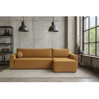 Ecksofa BELLA KARAMELL Bouclé elegantes Design mit Funktionalität. Schlaffunktion und geräumigem Bettkasten,GRATIS Kugelkisse, Liegefläche: 191... - Beige