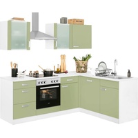 wiho Küchen Winkelküche Husum,ohne E-Geräte Stellbreite 220 x 170 cm grün|weiß