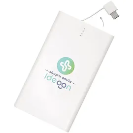 ideoon Kompakte Powerbank USB-C (4.000mAh) – Ultra-Slim Powerbank mit fest integriertem Kabel & Adapter – Mobiler Akku-Boost