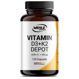 Wehle Sports Vitamin D3 K2 Kapseln Hochdosiert 5.000 IE + 200 μg Vitamin K2 MK7 All Trans – Wehle Sports - Ohne Zusätze, Hergestellt in DE.