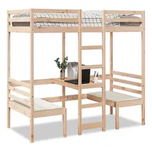 vidaXL Hochbett mit Schreibtisch & Stühlen 90x190 cm Massivholz Kiefer