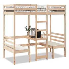 vidaXL Hochbett mit Schreibtisch & Stühlen 90x190 cm Massivholz Kiefer