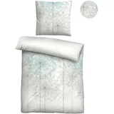 biberna Bettwäsche "0614510", blau (aqua), B/L: 155cm x 220cm, , Mako-Satin, 2 teilig, Blumen grün
