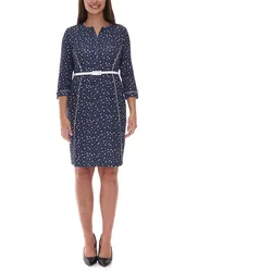 gepunktetes Damen Frühlings-Kleid inklusive Gürtel Strand-Outfit Midi-Kleid 940590 Dunkelblau/Weiß - 36/38