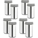 SOTECH 8 Stück Möbelfüße Echo 80 mm (+ 10 mm) Ø 40 mm Chrom poliert höhenverstellbare Schrankbeine aus Aluminium