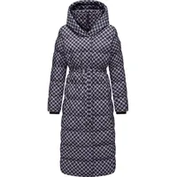 Ragwear Damen Wintermantel Warmer atmungsaktiver und wasserdichter Steppmantel lang mit angesagtem Hahnentritt Muster mit Kapuze Niara Long Print YOUMODO Lavender Gr. M - M