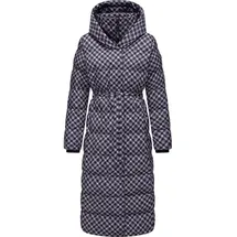 Ragwear Damen Wintermantel Warmer atmungsaktiver und wasserdichter Steppmantel lang mit angesagtem Hahnentritt Muster mit Kapuze Niara Long Print YOUMODO Lavender Gr. M - M